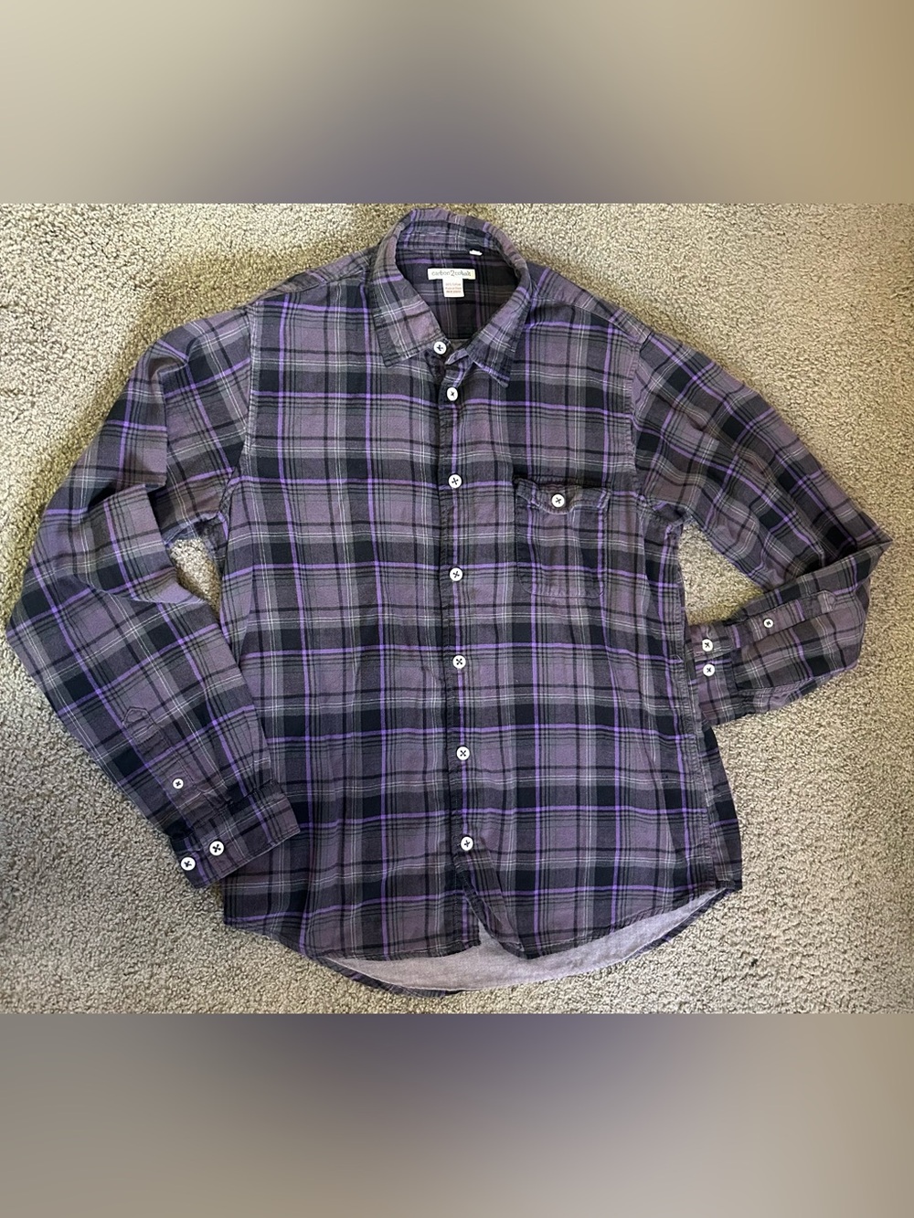 Men's Purple Plaid Button-Down Flannel Shirt - Casual Long Sleeve
